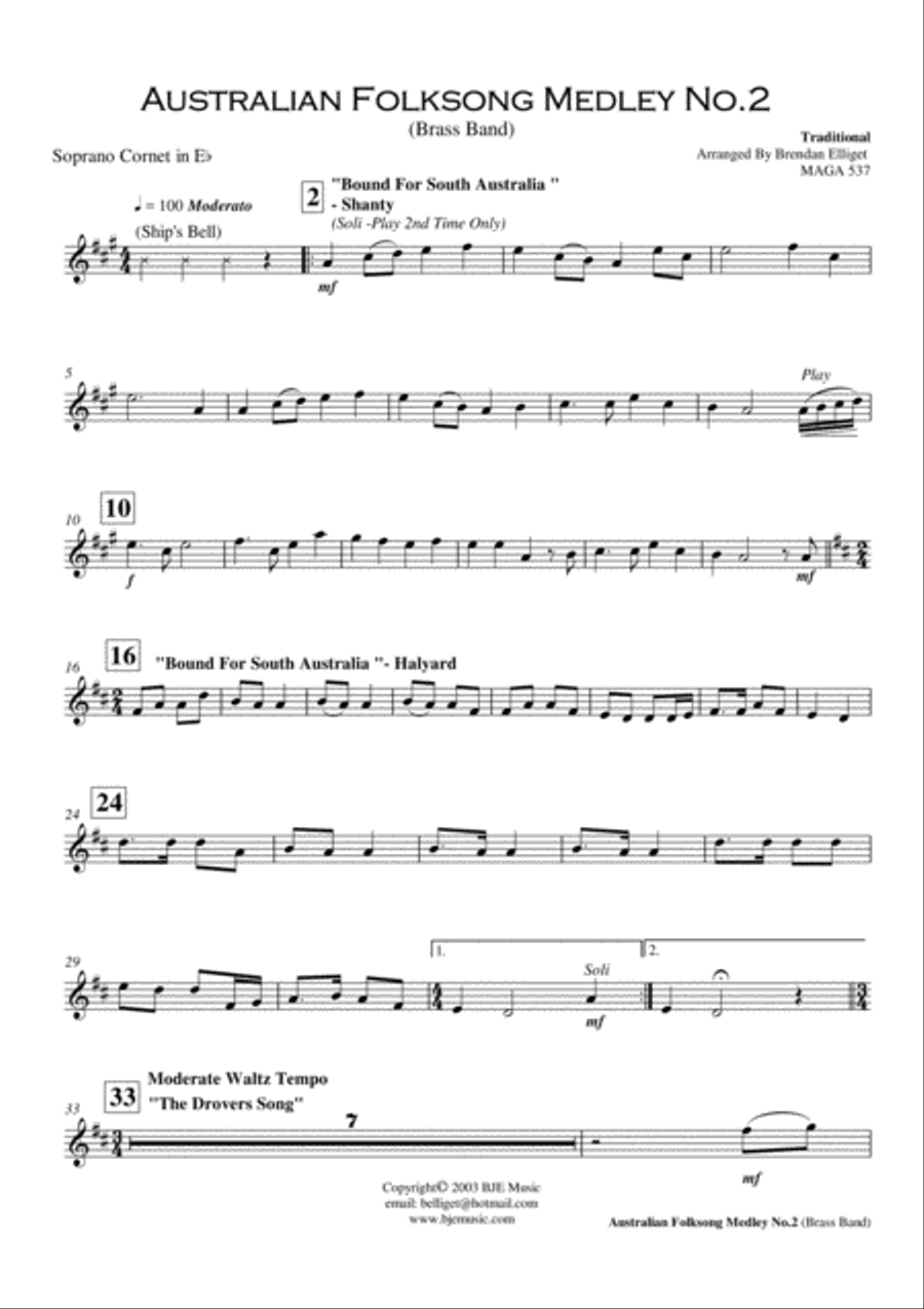 Australian Folksong Medley No. 2 - Brass Band Brass Band scores gallery preview page 2