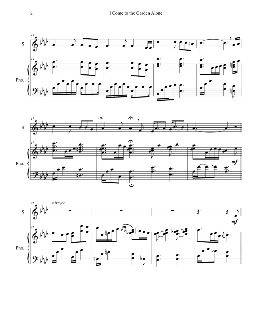 I Come to the Garden Alone (Hymn Piano Arrangement for Voice or Solo Instrument) Large Ensemble scores gallery preview page 2