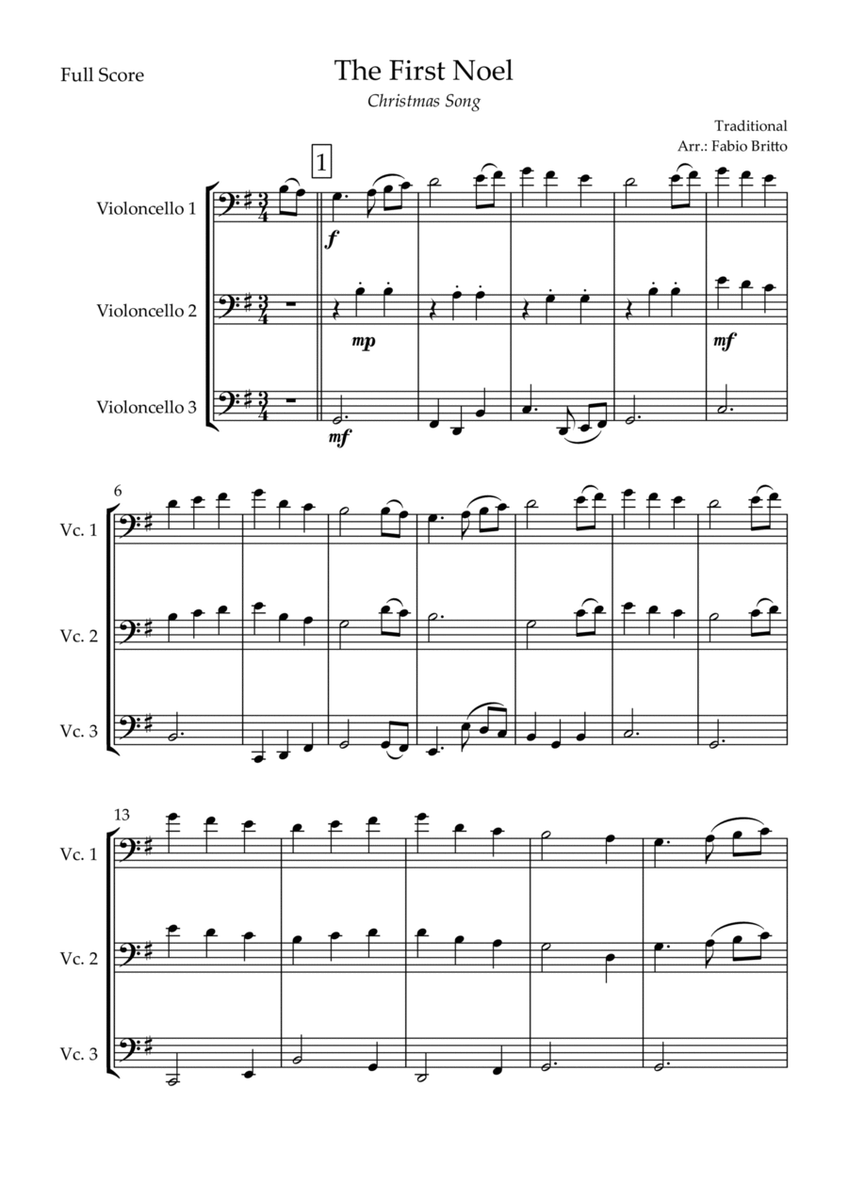 The First Noel (Christmas Song) for Cello Trio image number null