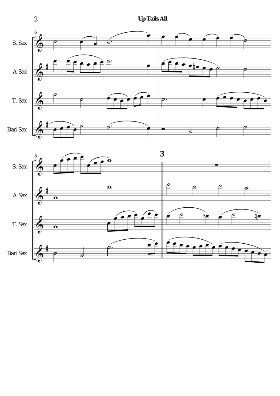 Giles Farnaby-: ``Up Tails All` for Sax Quartet - Saxophone Quartet scores gallery preview page 2