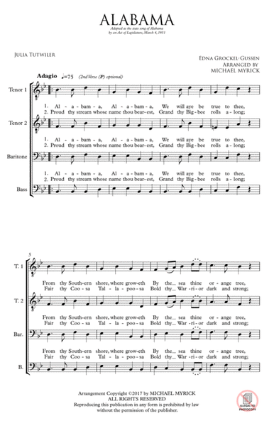 Alabama State Song - TTBB Key Bb image number null