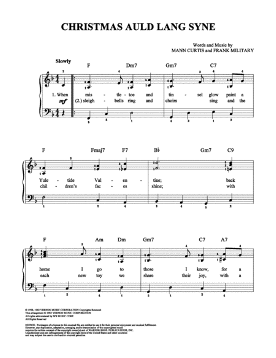 Christmas Auld Lang Syne Easy Piano scores gallery preview page 1