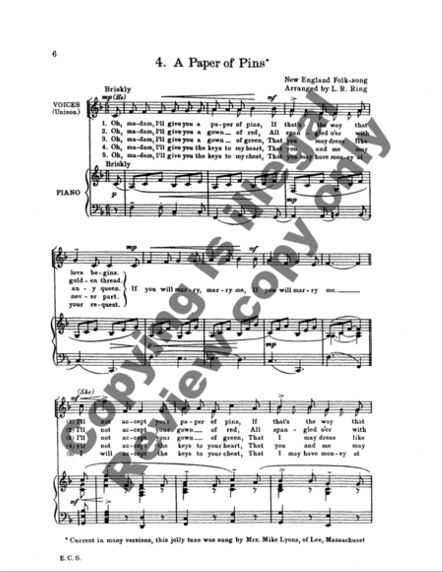 Ten New England Folksongs Unison Choir scores gallery preview page 4