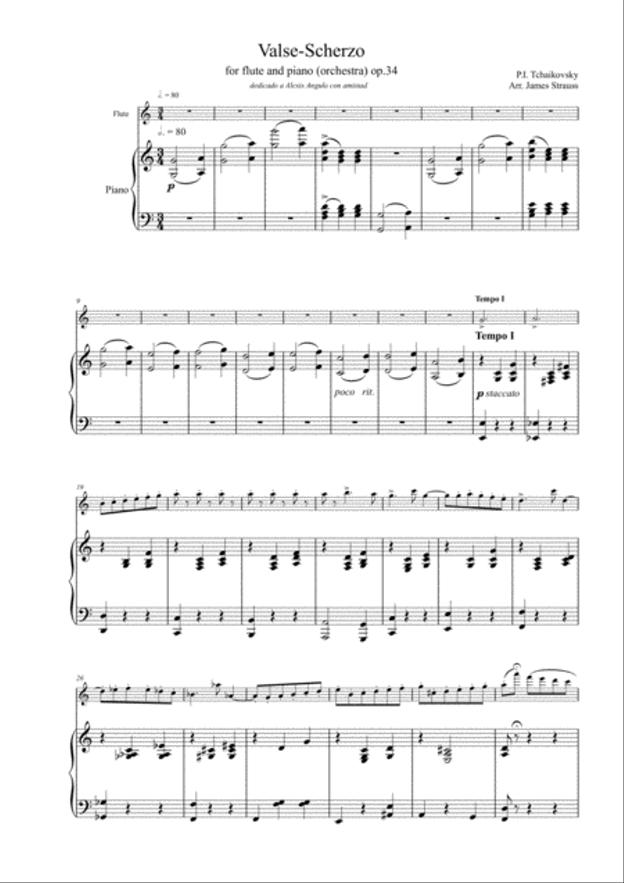 Valse - Scherzo op.34 for flute and piano Flute Solo scores gallery preview page 5
