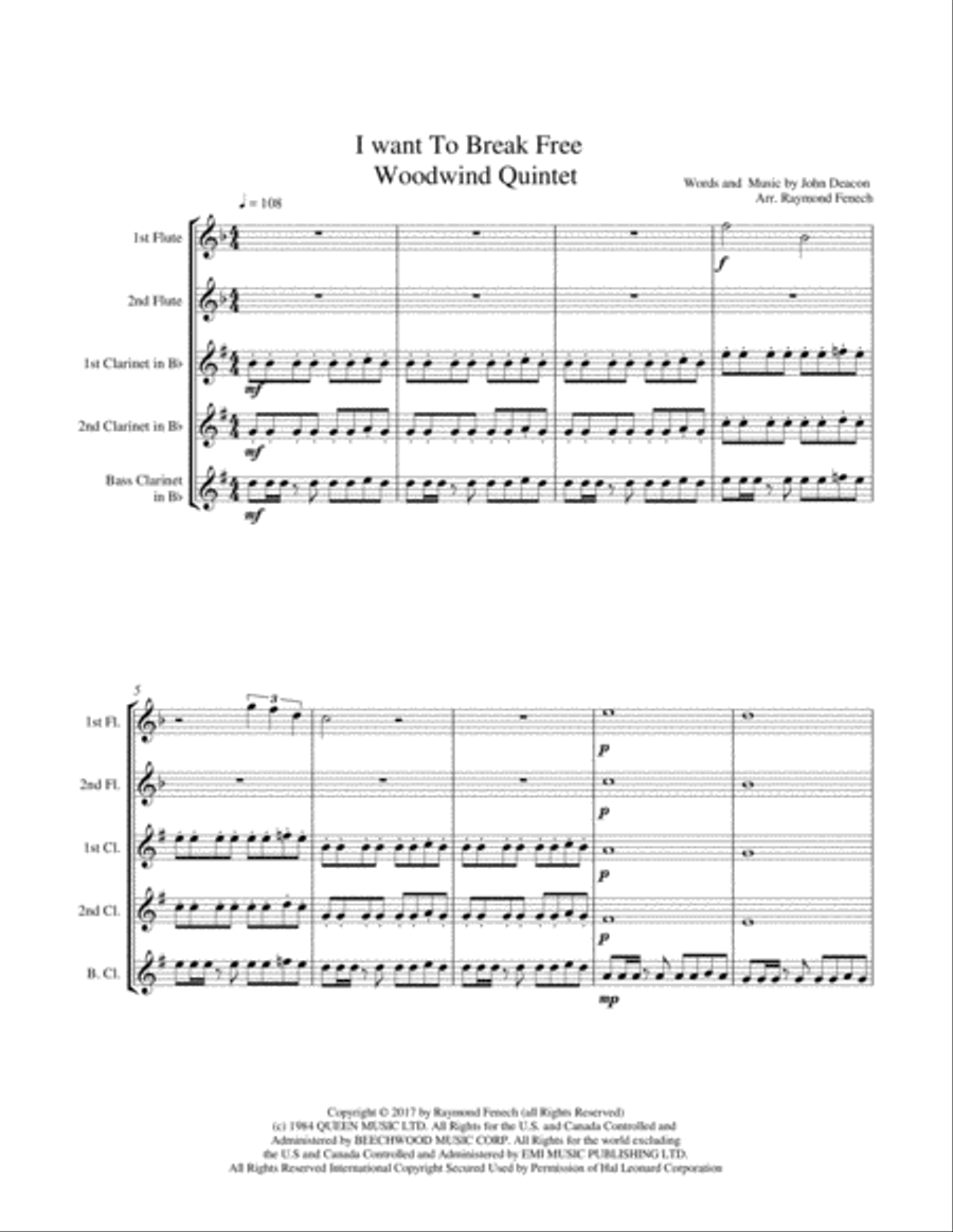 I Want To Break Free Woodwind Quintet scores gallery preview page 6