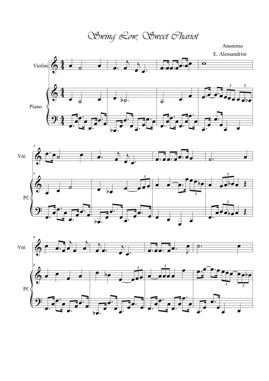 Swing Low, Sweet chariot. Violin and piano Violin Solo scores gallery preview page 1