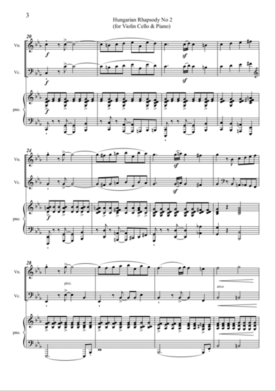 Hungarian Rhapsody No.2 Tango style Piano Trio scores gallery preview page 3