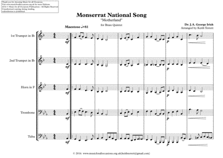 Montserrat National Song for Brass Quintet image number null