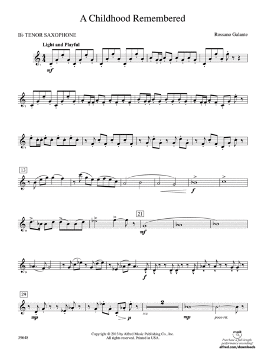 A Childhood Remembered: B-flat Tenor Saxophone Concert Band scores gallery preview page 1