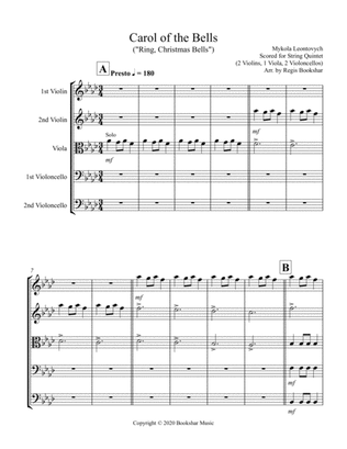 Book cover for Carol of the Bells (F min) (String Quintet - 2 Violin, 1 Viola, 2 Cello)