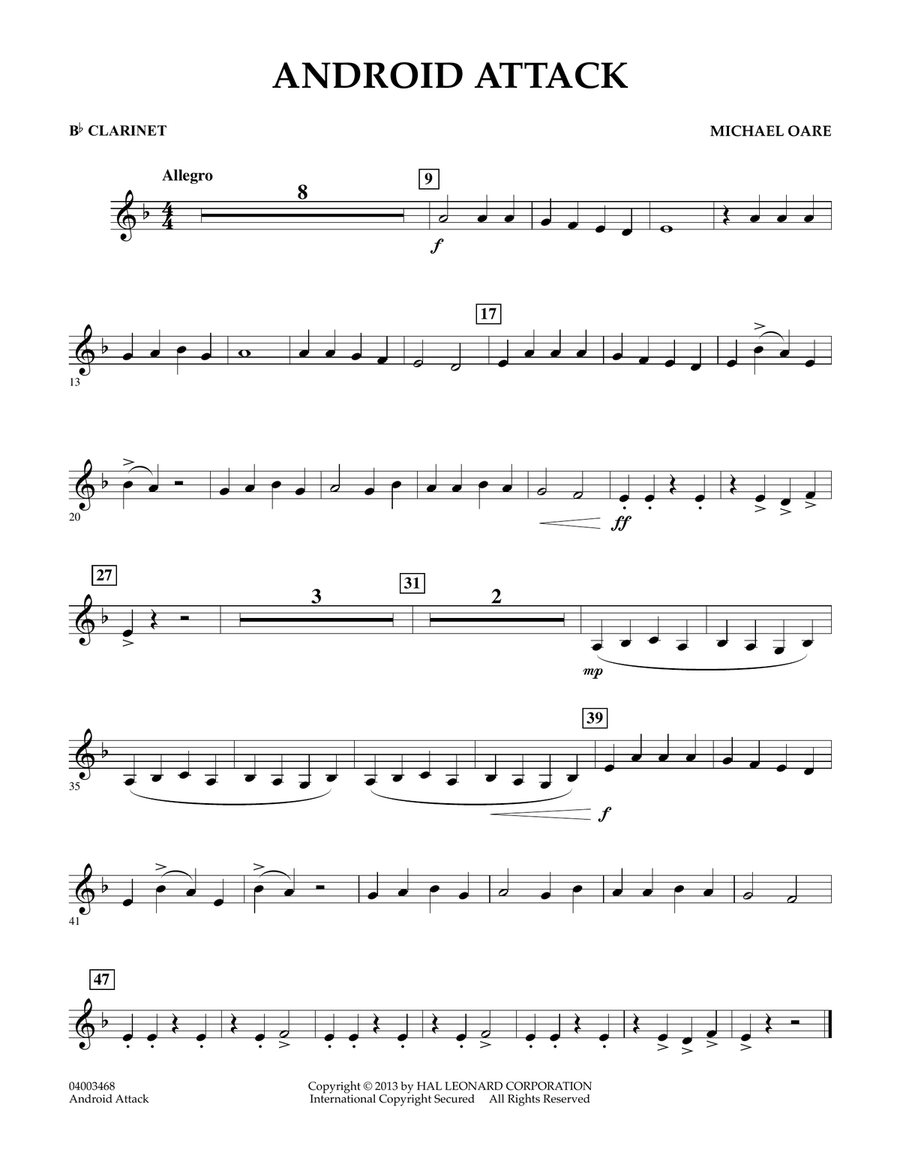 Android Attack - Bb Clarinet Concert Band scores gallery preview page 1