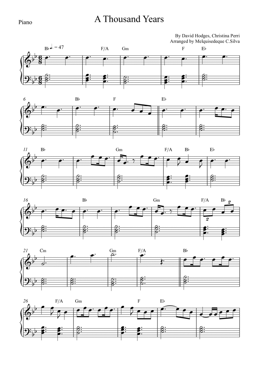 A Thousand Years Piano Solo scores gallery preview page 1