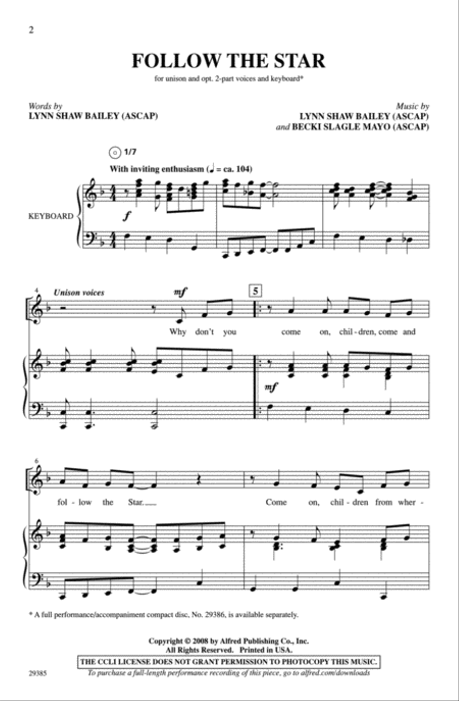 Follow the Star Unison Choir scores gallery preview page 2
