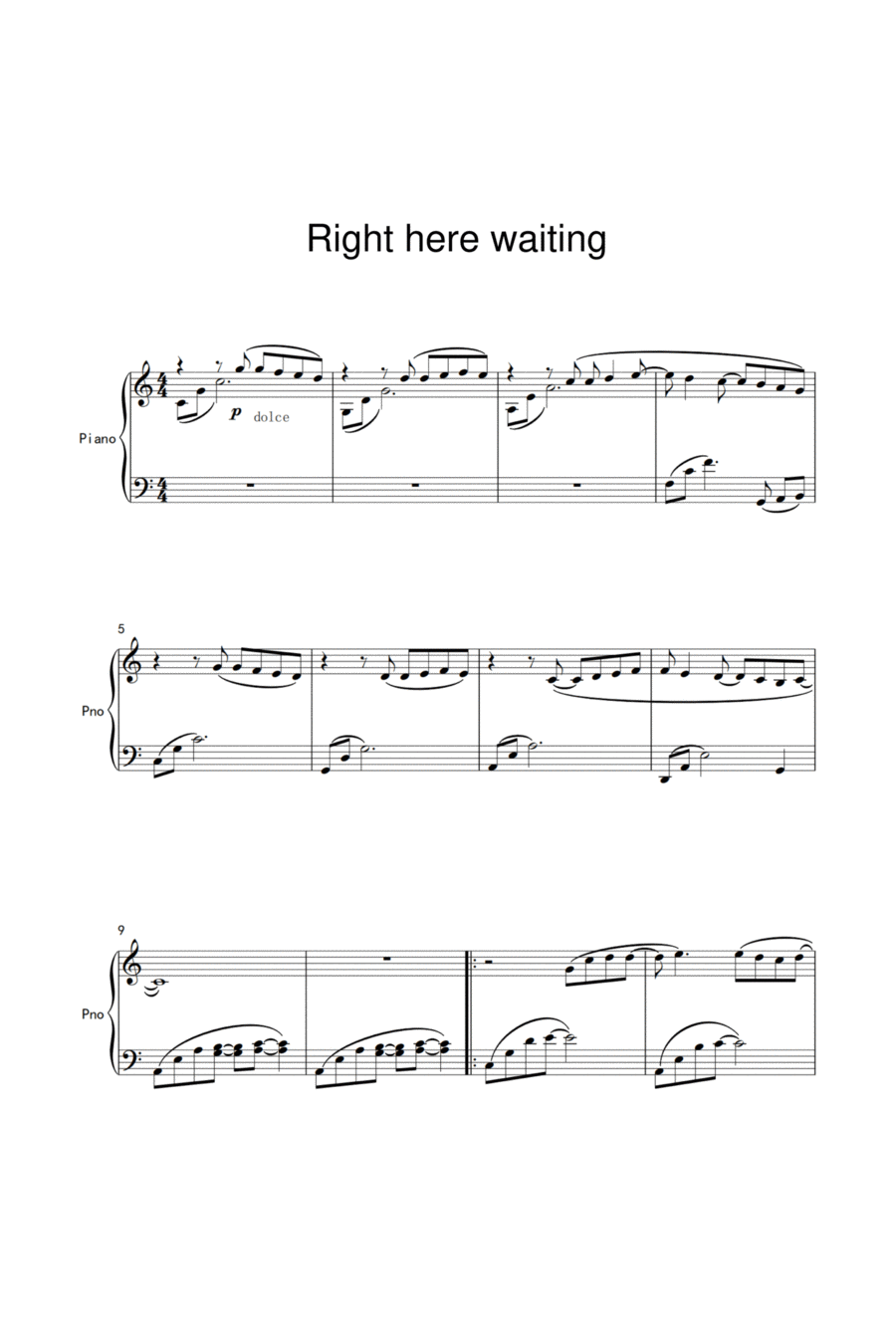 Right Here Waiting Piano Solo scores gallery preview page 1