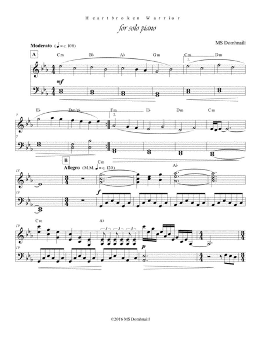 Heartbroken Warrior -Solo Piano Version Piano Solo scores gallery preview page 1