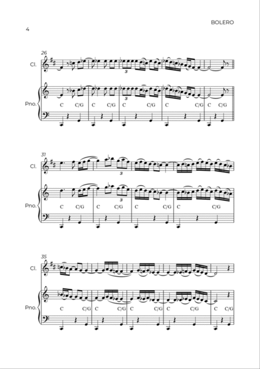 BOLERO - RAVEL - CLARINET & PIANO Clarinet Solo scores gallery preview page 4