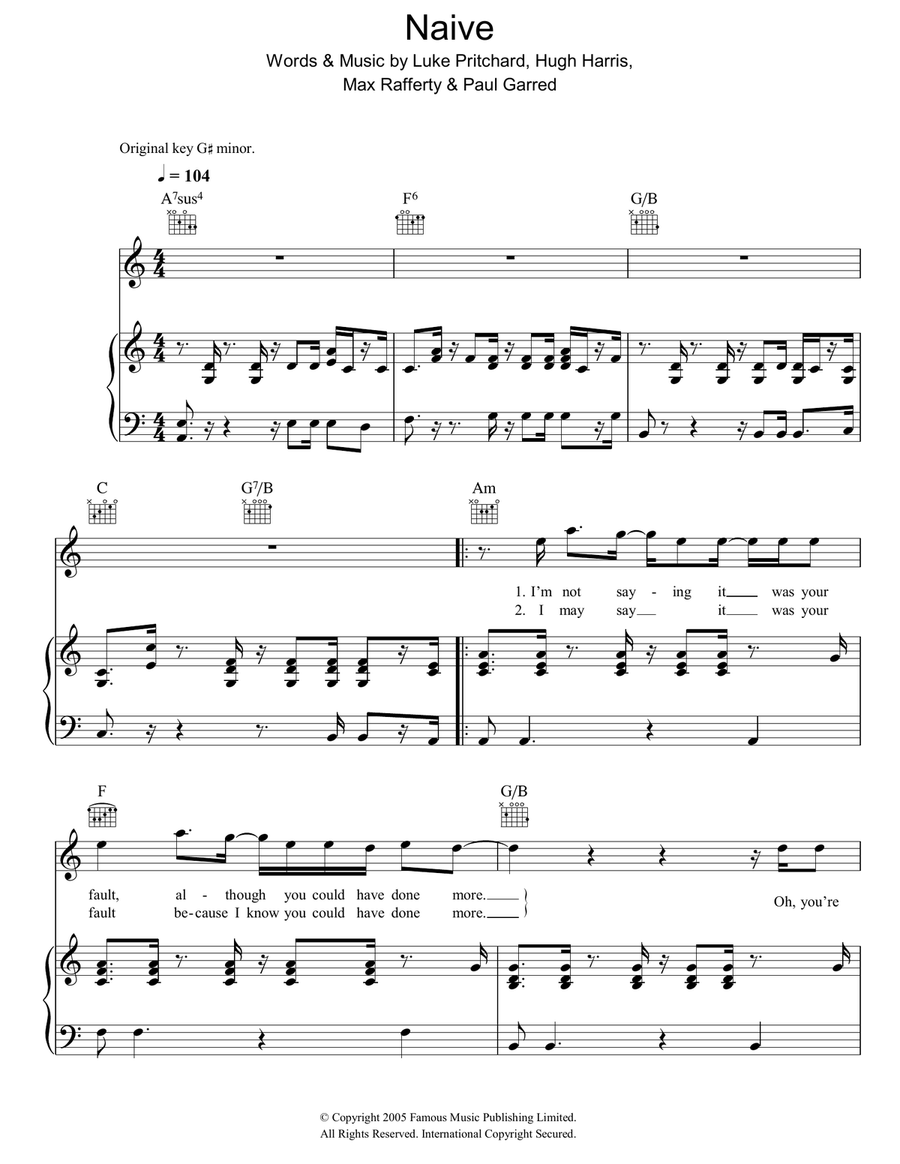 Naive Piano, Vocal, Guitar scores gallery preview page 1