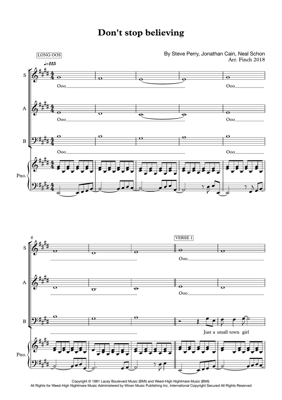 Don't Stop Believin' 3-Part scores gallery preview page 1