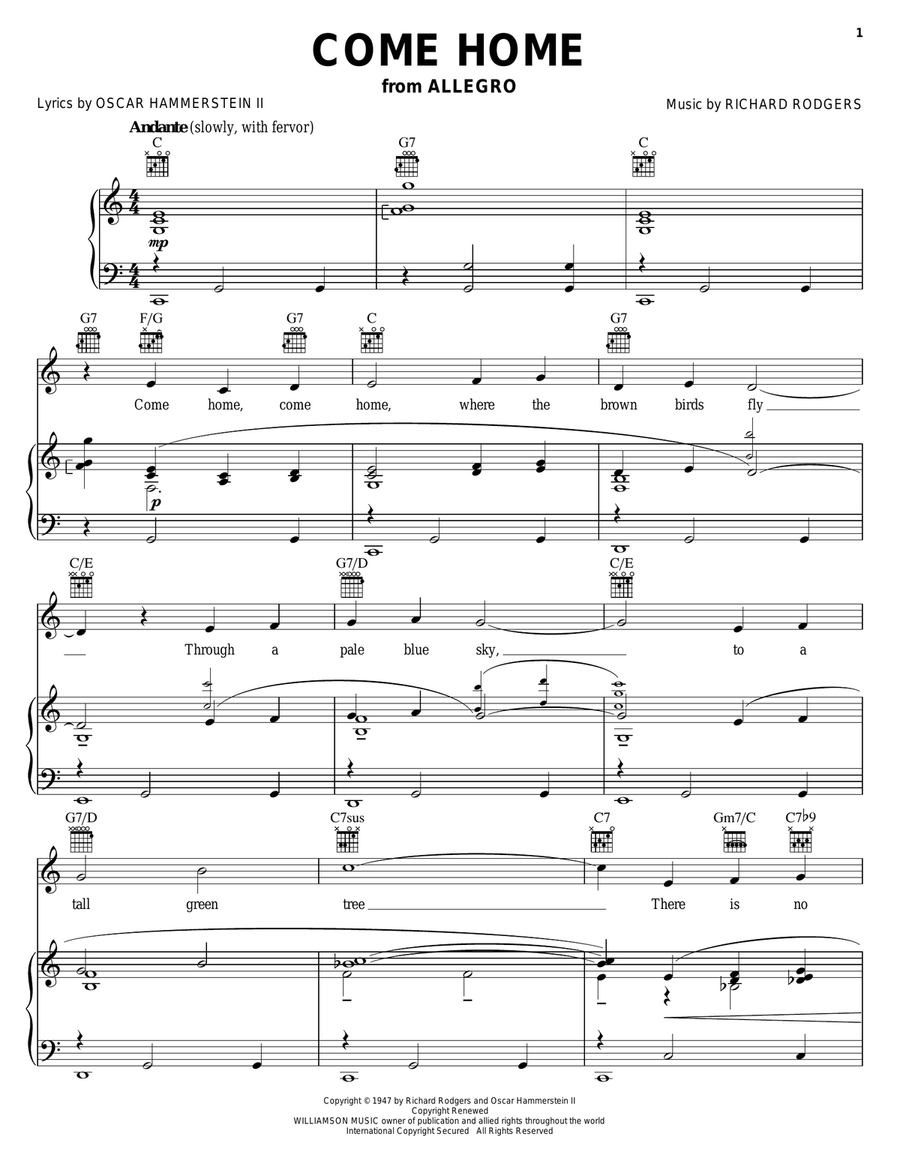 Come Home Piano, Vocal, Guitar scores gallery preview page 1