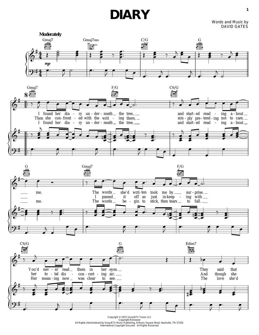 Diary Diary Piano, Vocal, Guitar scores gallery preview page 1