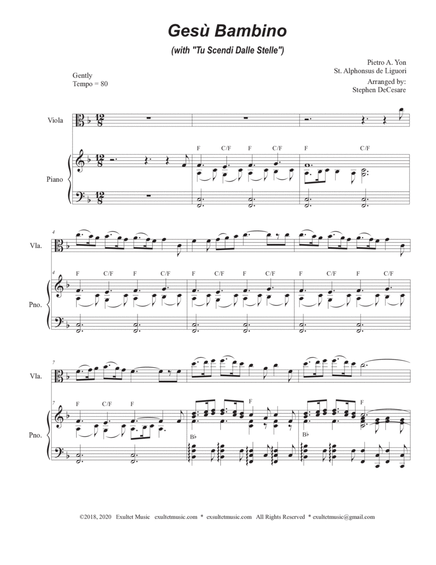 Gesu Bambino (with "Tu Scendi Dalle Stelle") (Viola solo and Piano) image number null