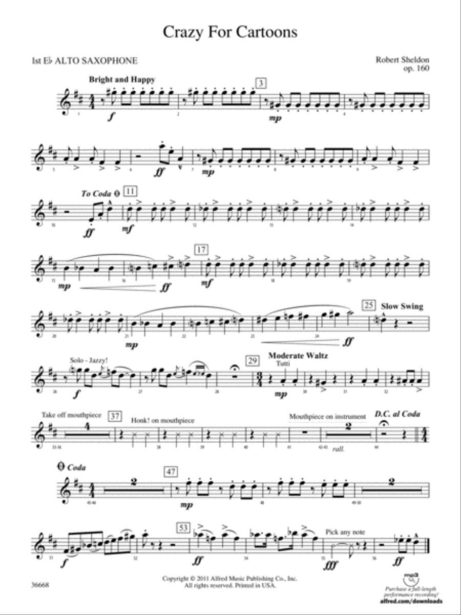 Crazy for Cartoons: E-flat Alto Saxophone Concert Band scores gallery preview page 1