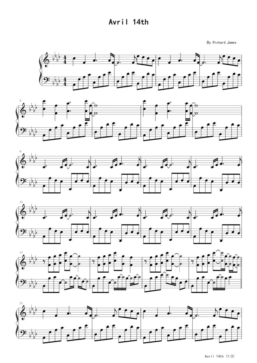 Avril 14th Piano Solo scores gallery preview page 1