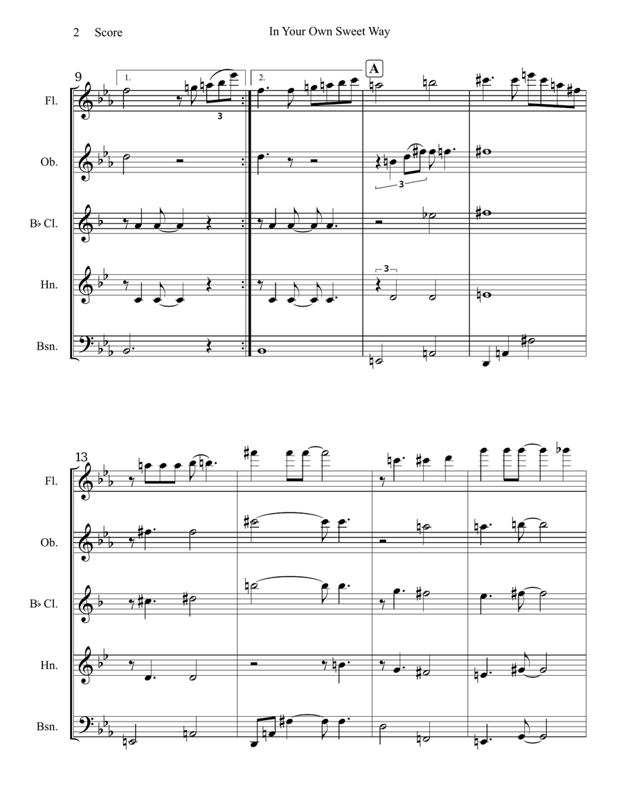 In Your Own Sweet Way Woodwind Quintet scores gallery preview page 3