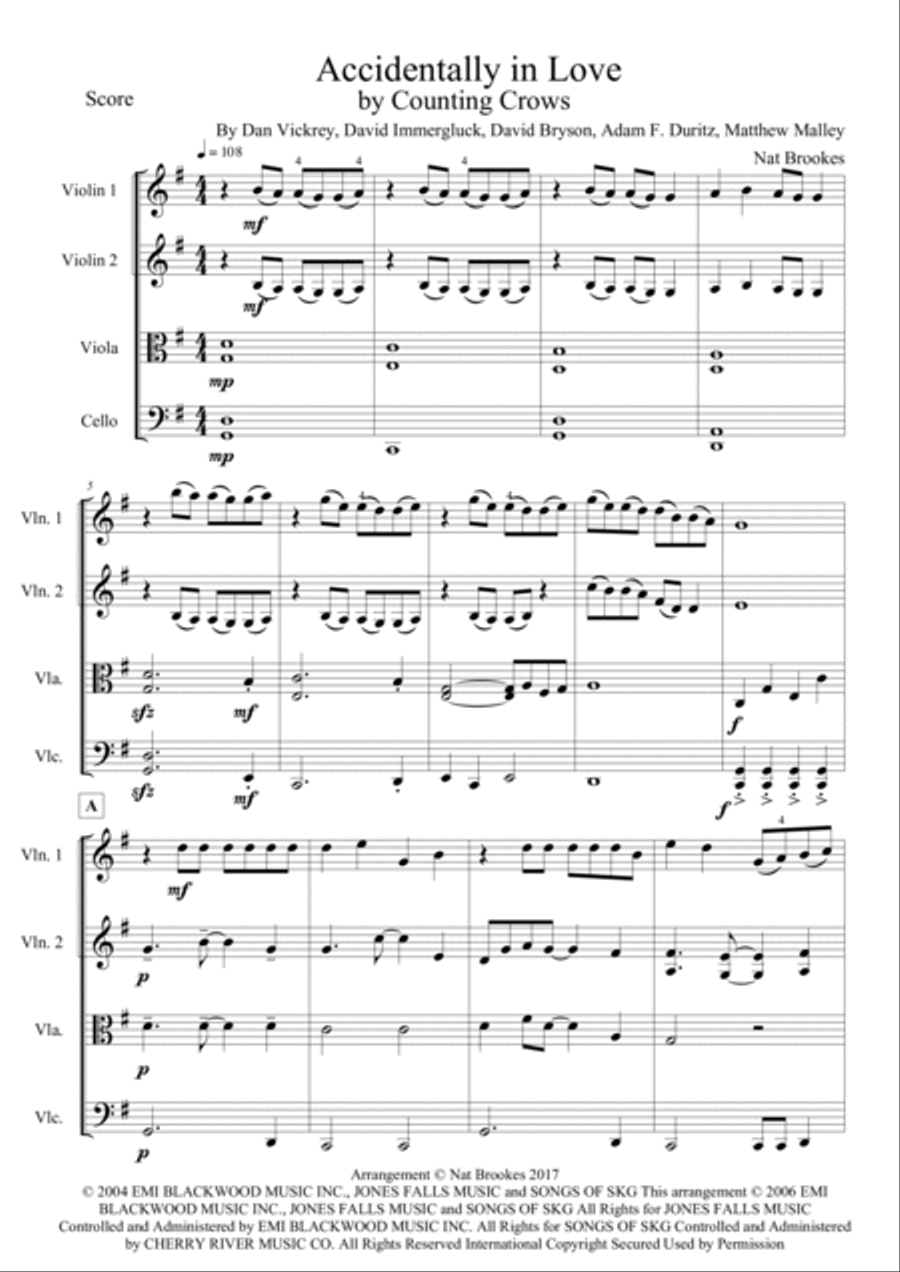 Accidentally In Love String Quartet scores gallery preview page 2