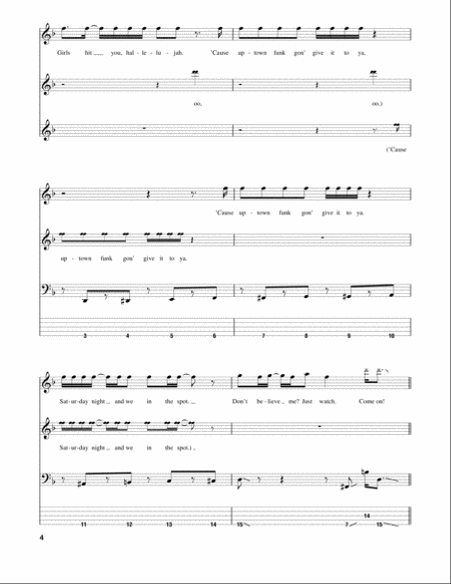 Uptown Funk (feat. Bruno Mars) Guitar Tablature scores gallery preview page 4