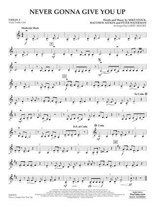Never Gonna Give You Up (arr. Larry Moore) - Violin 3 (Viola T.C.)