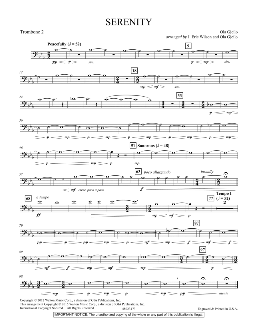 Serenity - Trombone 2 Trombone scores gallery preview page 1