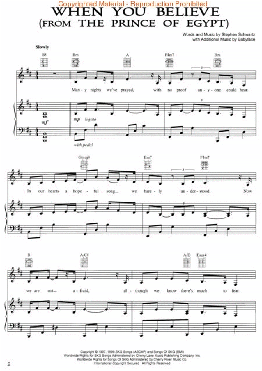 When You Believe When You Believe Piano, Vocal, Guitar scores gallery preview page 2