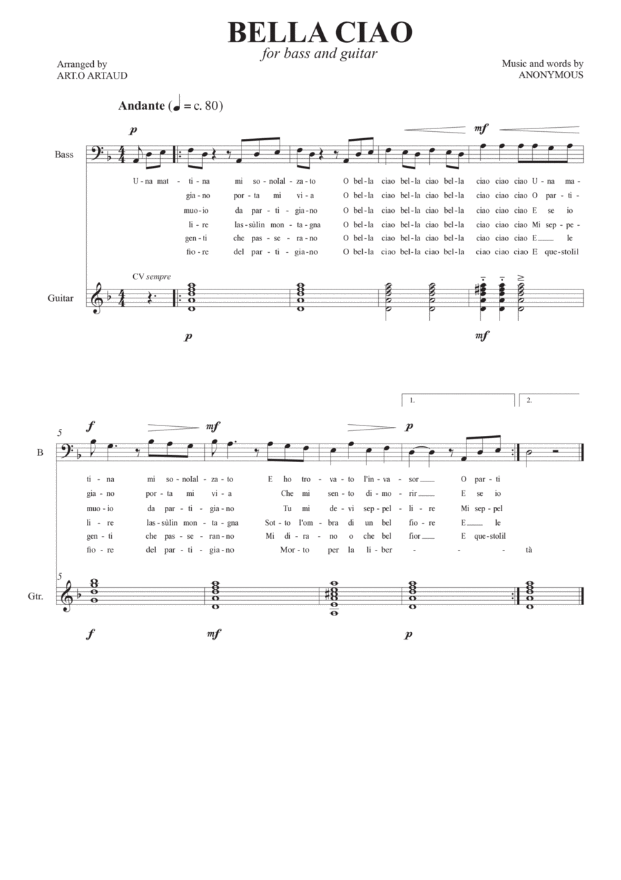 Bella Ciao Bass Voice scores gallery preview page 1