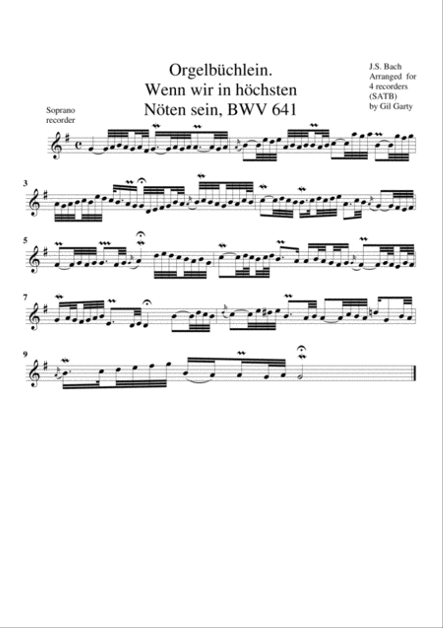 Wenn wir in hoechsten Noeten sein, BWV 641 from Orgelbuechlein (arrangement for 4 recorders) Recorder scores gallery preview page 3