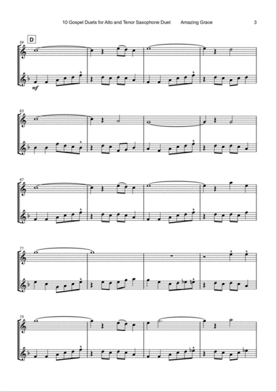 10 Gospel Duets for Alto and Tenor Saxophone Woodwind Duet scores gallery preview page 5