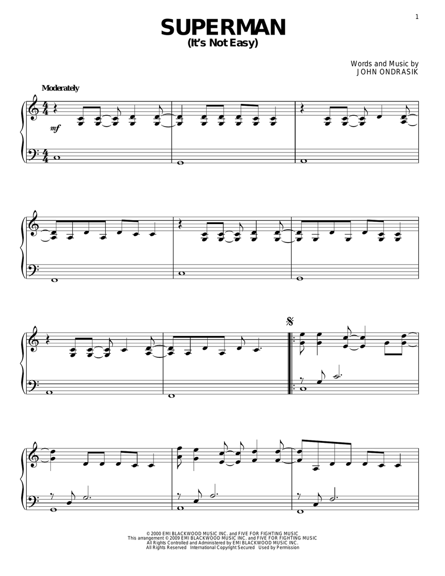 Superman (It's Not Easy) Piano Solo scores gallery preview page 1