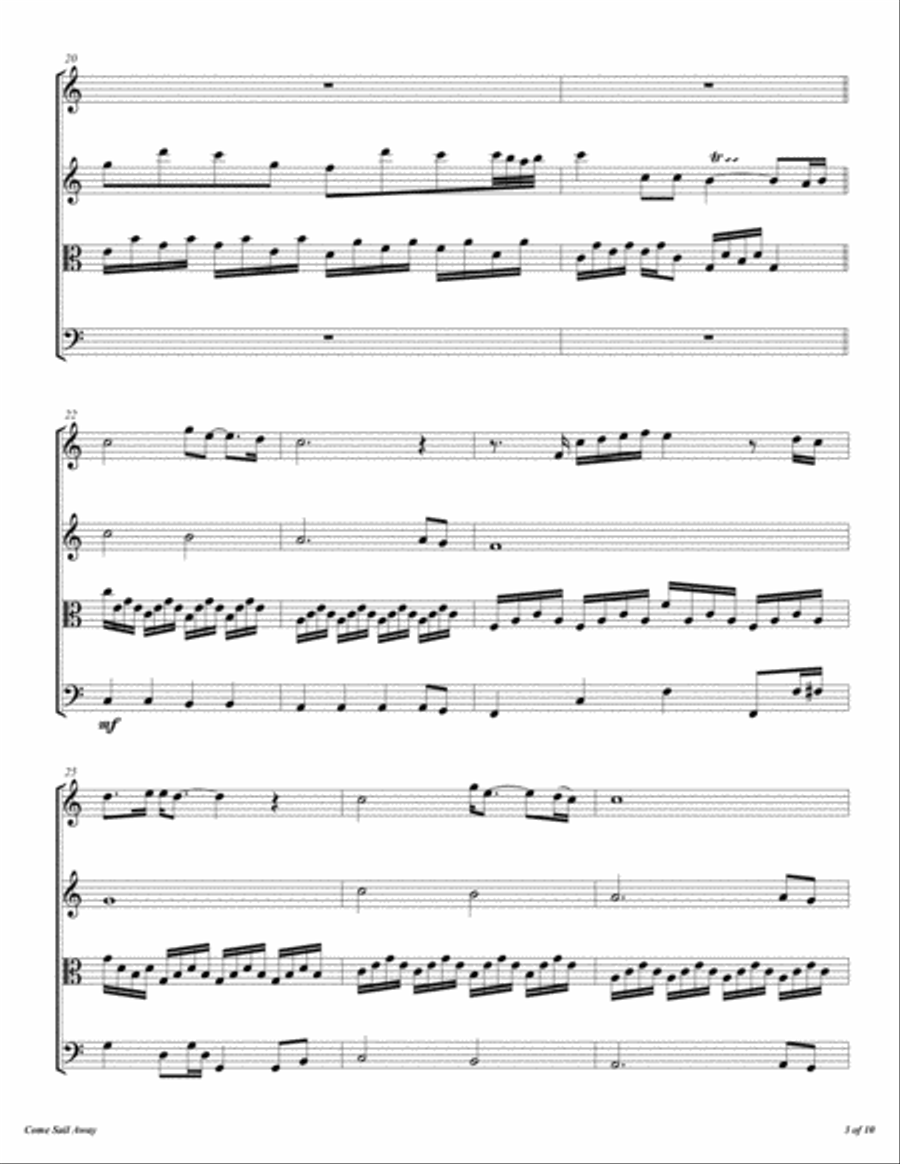 Come Sail Away String Quartet scores gallery preview page 4