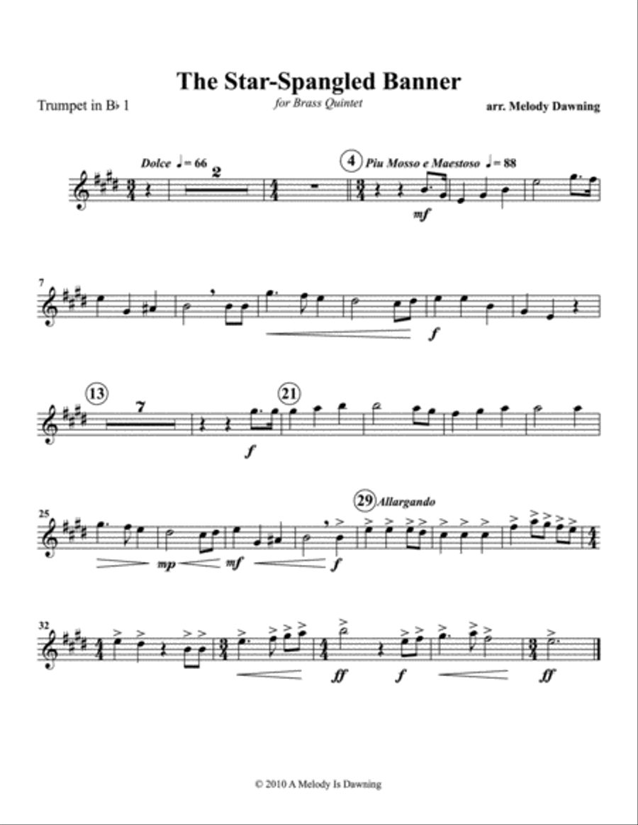 The Star-Spangled Banner (US National Anthem) for Brass Quintet Brass Quintet scores gallery preview page 4