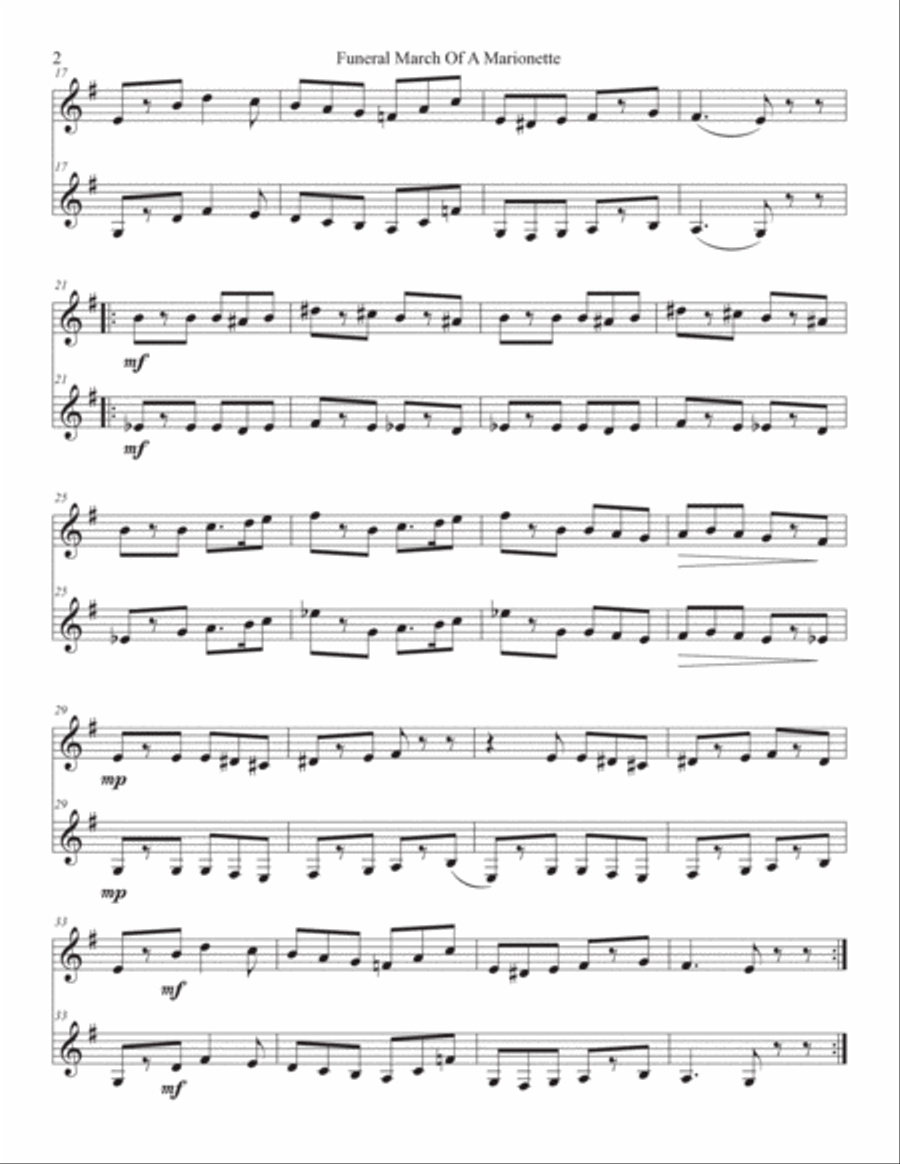 Funeral March Of A Marionette Clarinet Duet scores gallery preview page 2