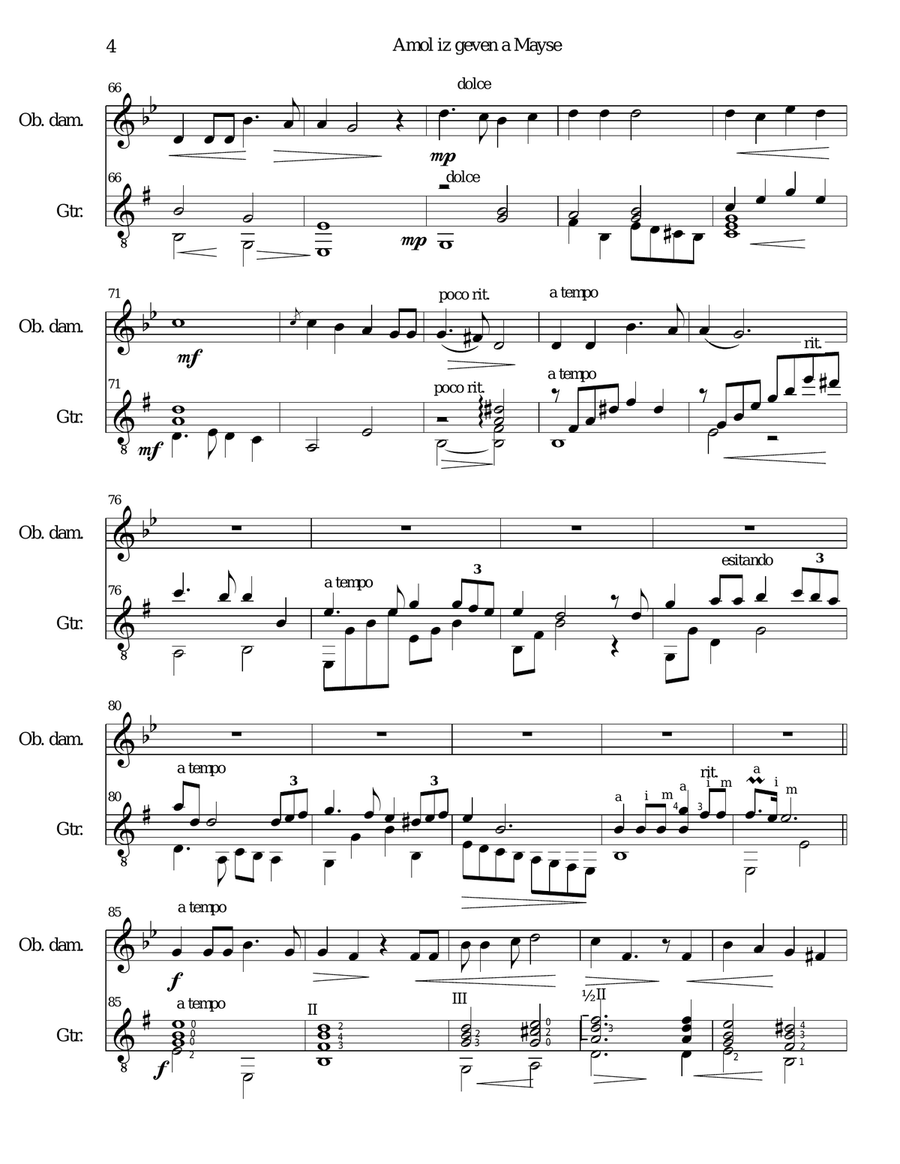 Amol iz geven a Mayse for oboe d'amore and classical guitar Oboe scores gallery preview page 4