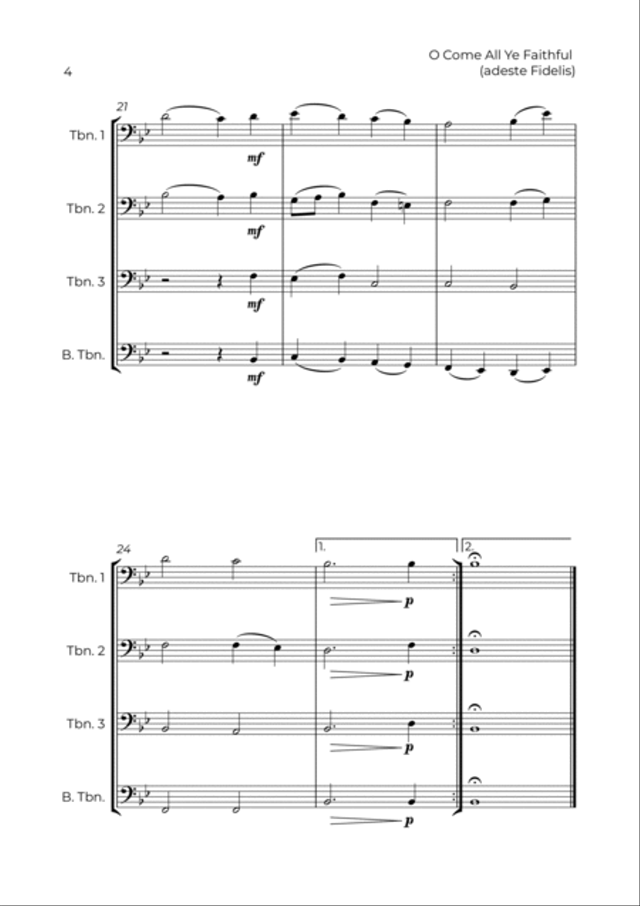 O Come All Ye Faithful (adeste Fidelis) Brass Quartet scores gallery preview page 4