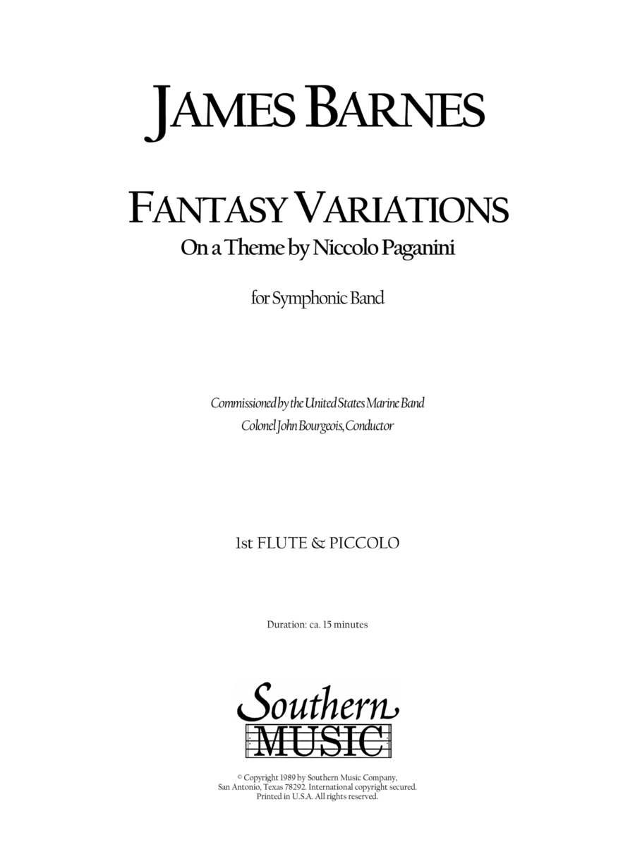 Fantasy Variations on a Theme of Paganini - Flute 1/Piccolo Concert Band scores gallery preview page 1