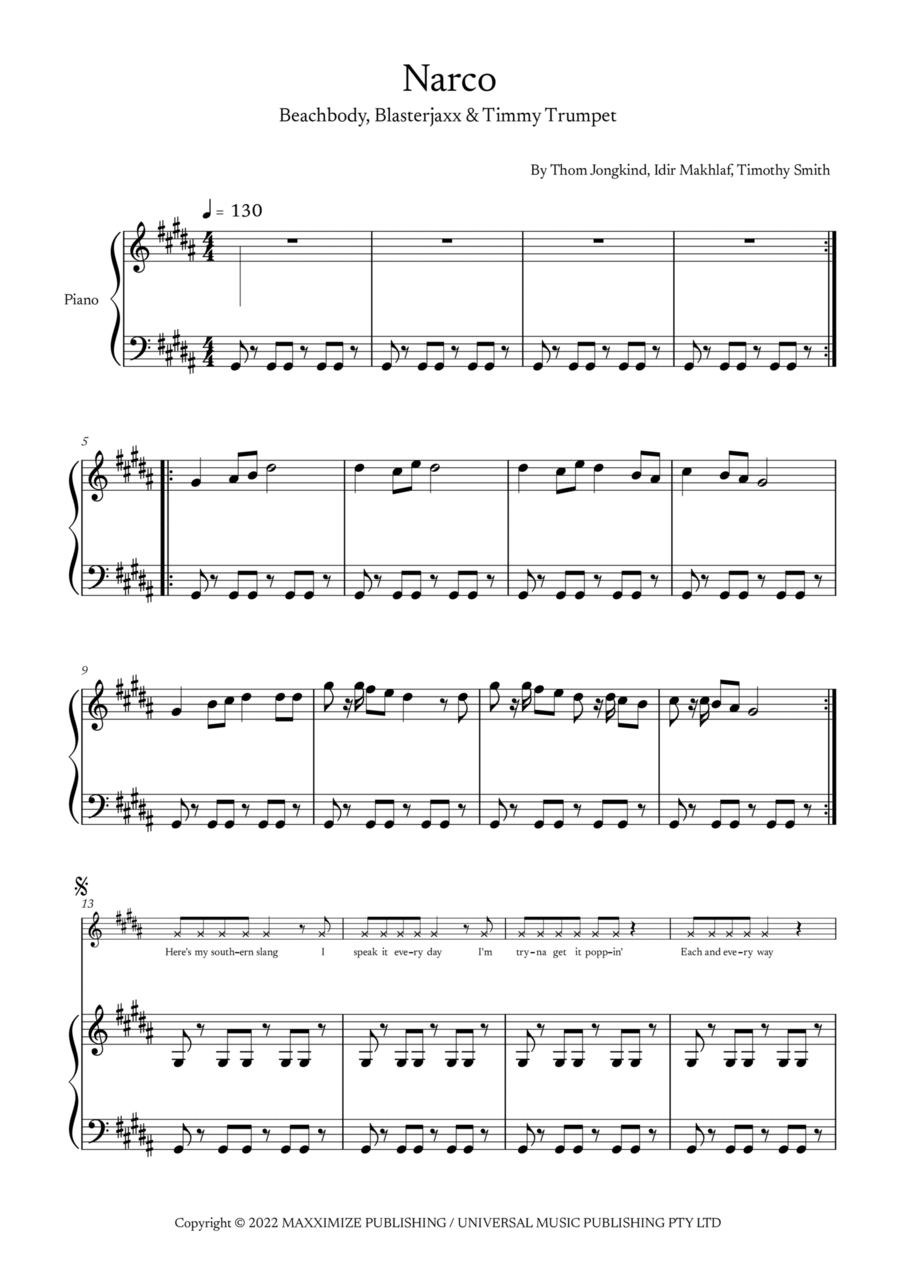 Narco Narco Easy Piano scores gallery preview page 1