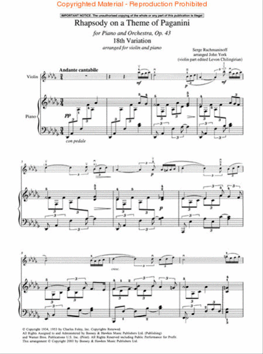Rhapsody on a Theme of Paganini, Op. 43 Violin Solo scores gallery preview page 2