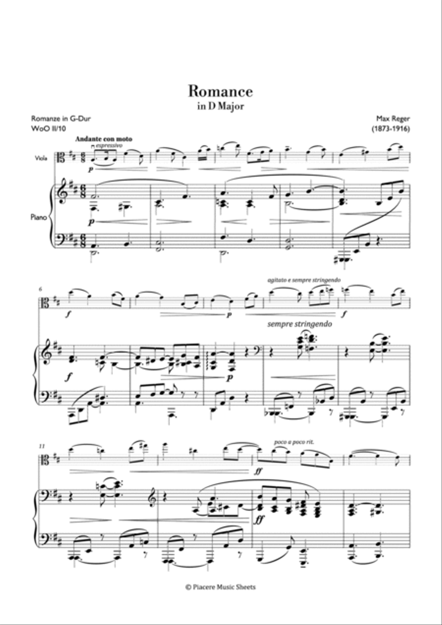Reger - Romance in D Major - Intermediate Viola scores gallery preview page 2