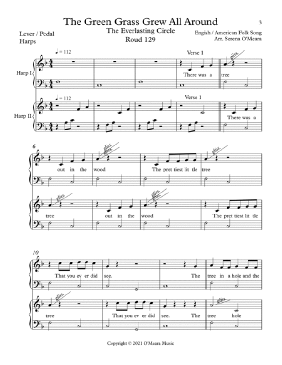 The Green Grass Grows All Around, Harp Duet, Score & Parts Celtic Harp scores gallery preview page 3