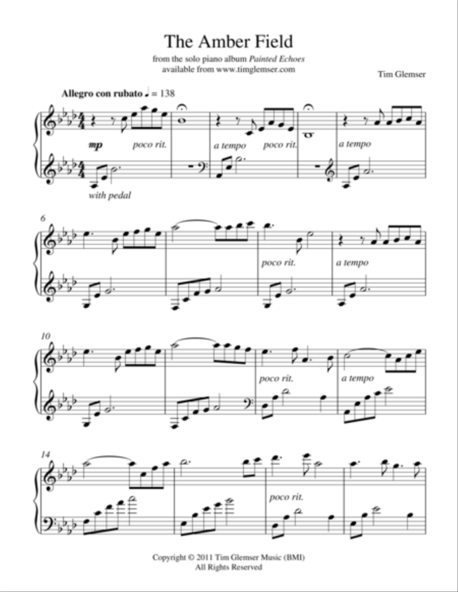 The Amber Field Piano Solo scores gallery preview page 1