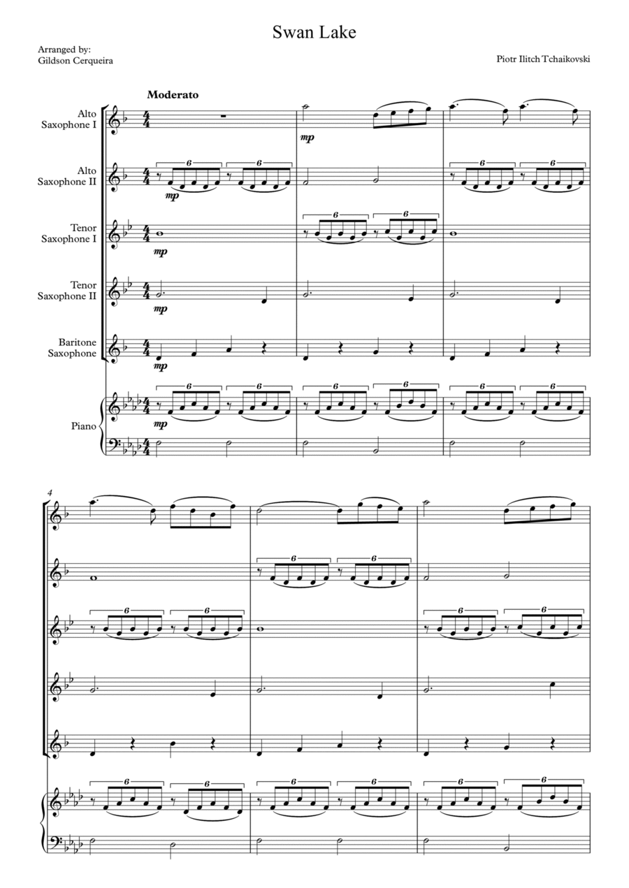 Swan Lake Saxophone Quintet scores gallery preview page 1