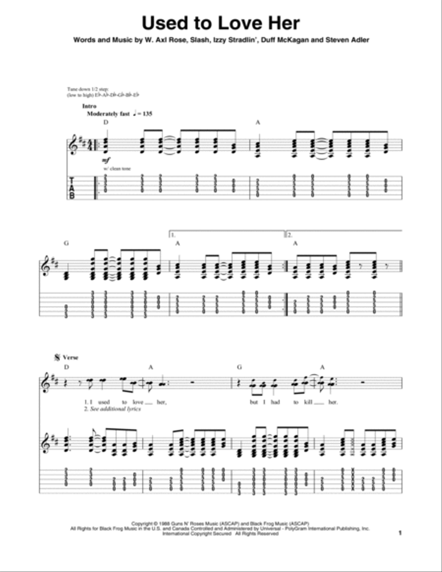 Used To Love Her Used To Love Her Guitar Tablature scores gallery preview page 1